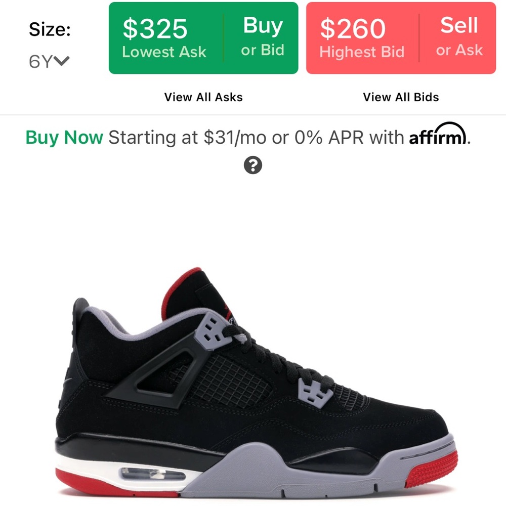 Jordan 4 Retro Bred 2019 (GS) 6Y